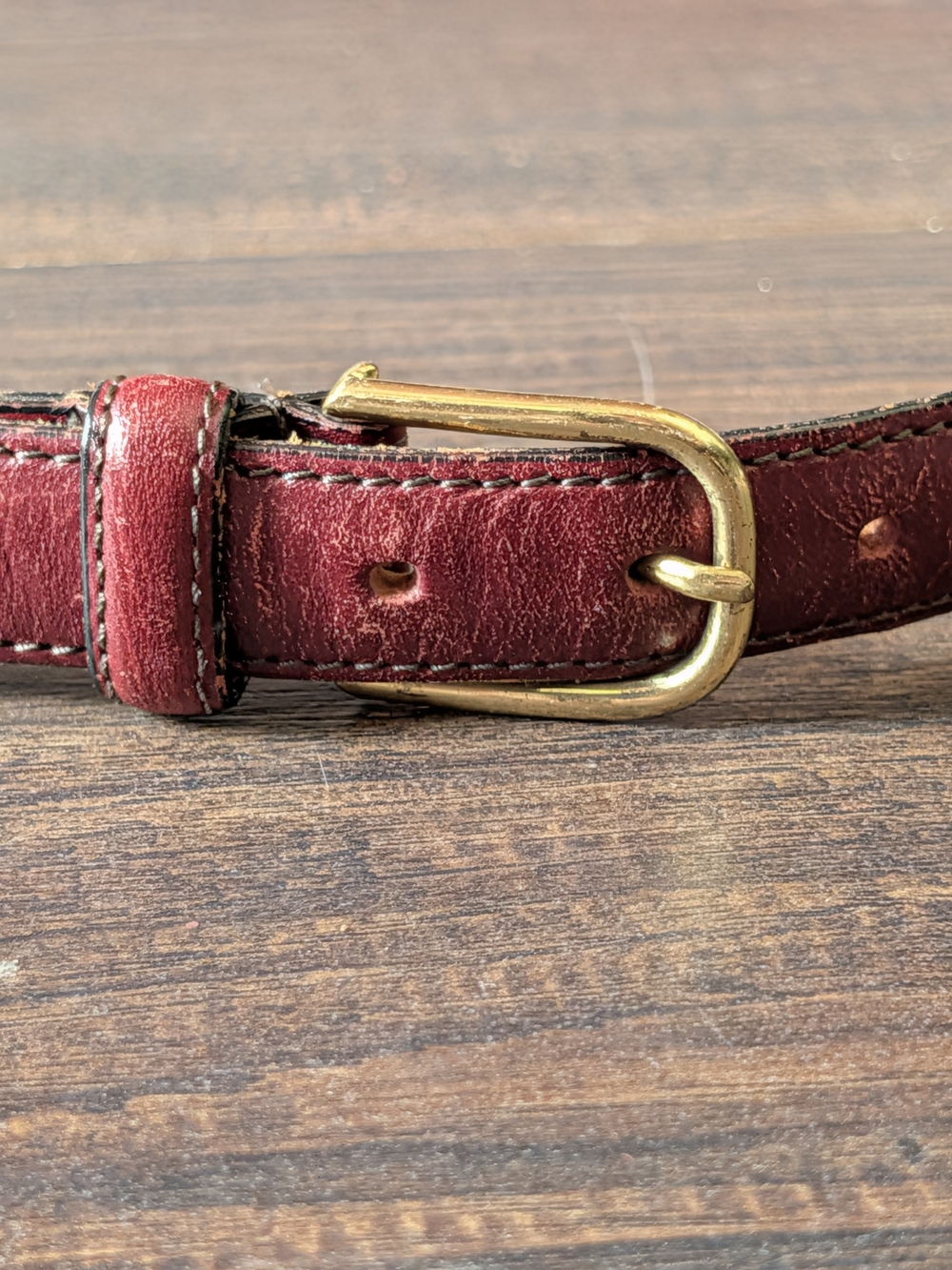 Brooks Brothers Vintage Made In USA Burgundy Leather Belt with Gold Buckle 32